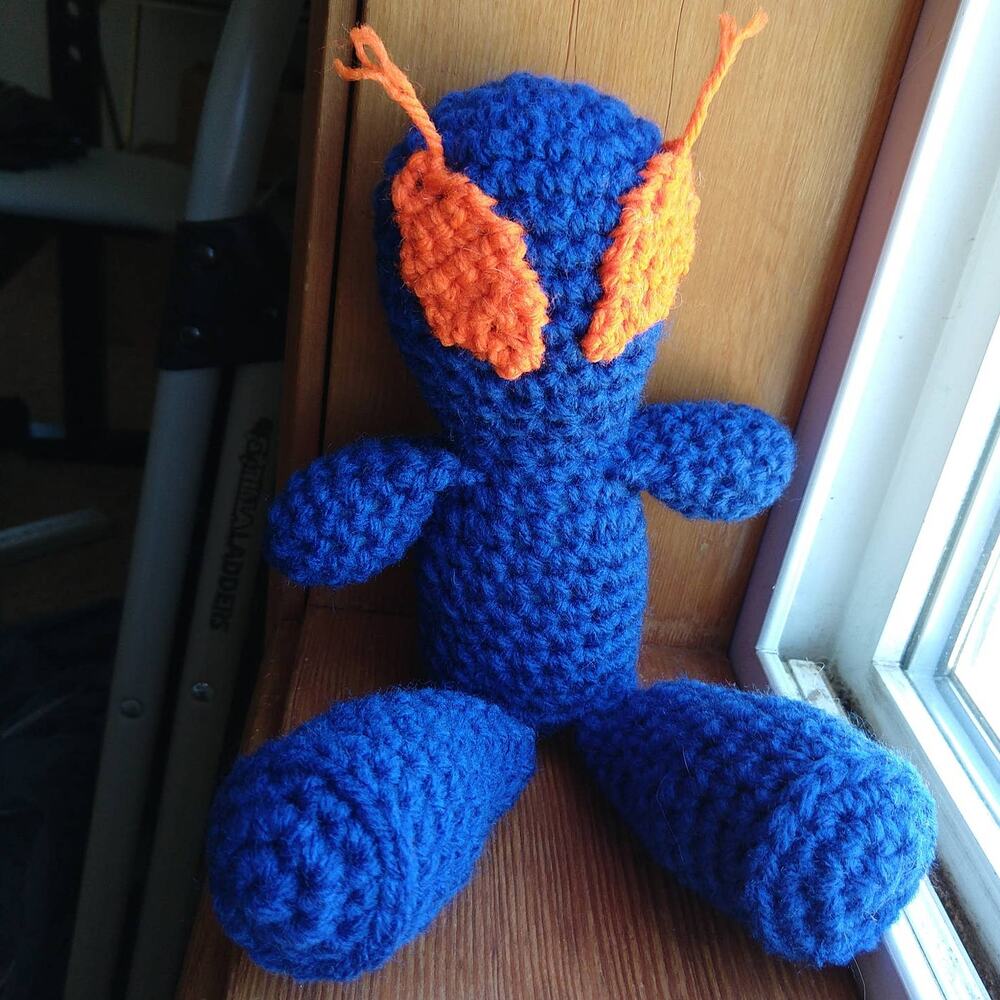Blue Alien Amigurumi Doll Orange Eye antennae handmade crochet New ready to ship - Picture 4 of 11